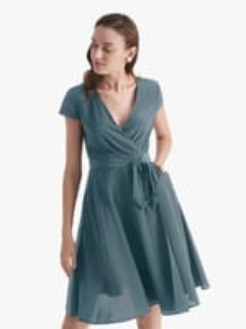 LilySilk Figure Flattering Silk Wrap Dress - Smoky Blue - XS